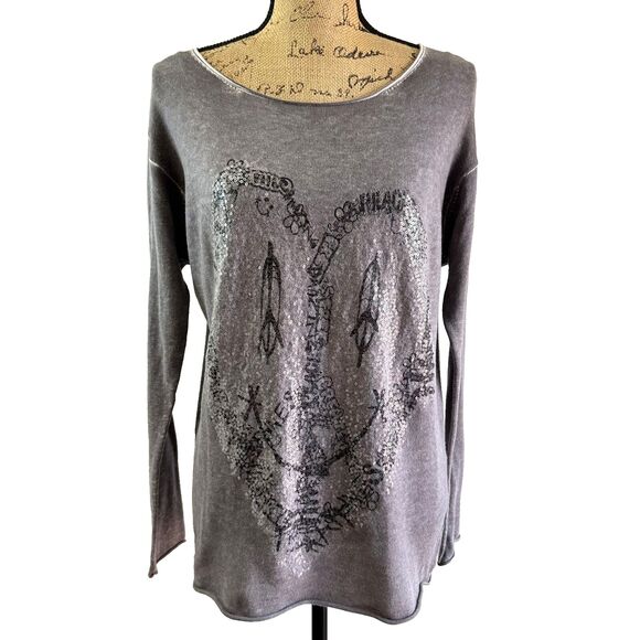Princess Goes Hollywood Cotton/Cashmere Taupe Sequined Hearts Sweater Sz 8/38 - Picture 1 of 12